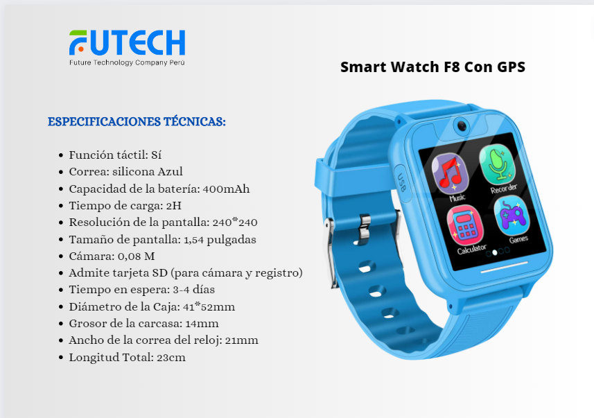 Smart Watch F8 Con GPS Azul