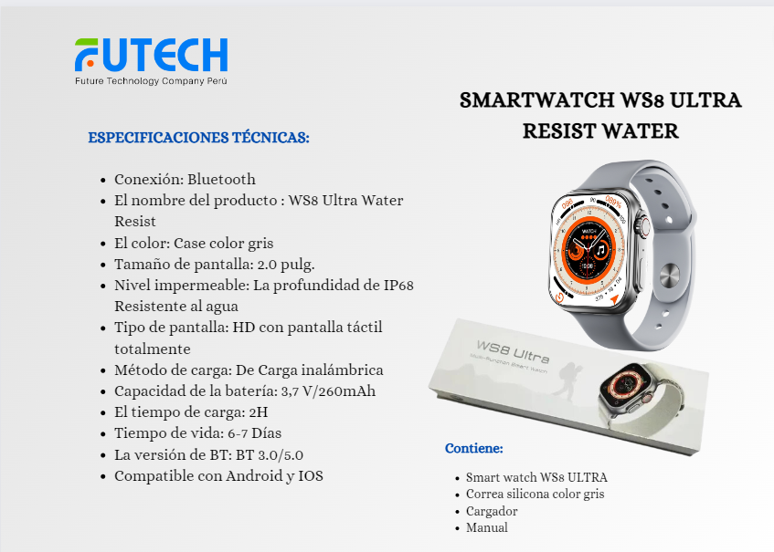 Smart Watch WS8 Ultra Water Resist Gris