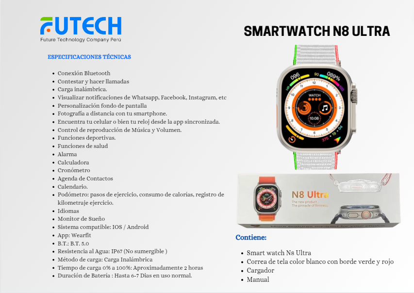Smart watch N8 Ultra Color Plata