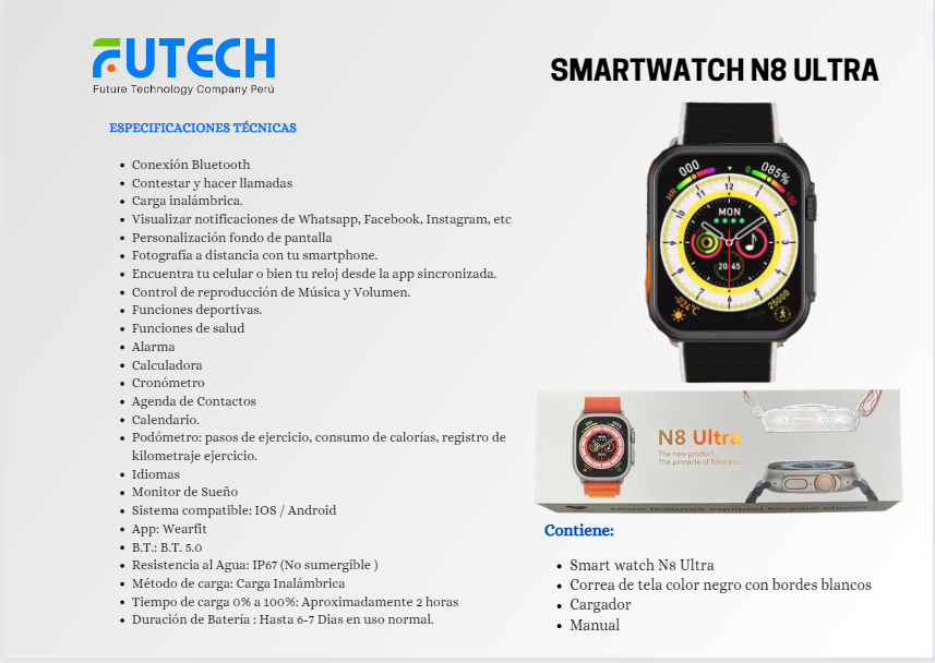 Smartwatch N8 Ultra Color Negro