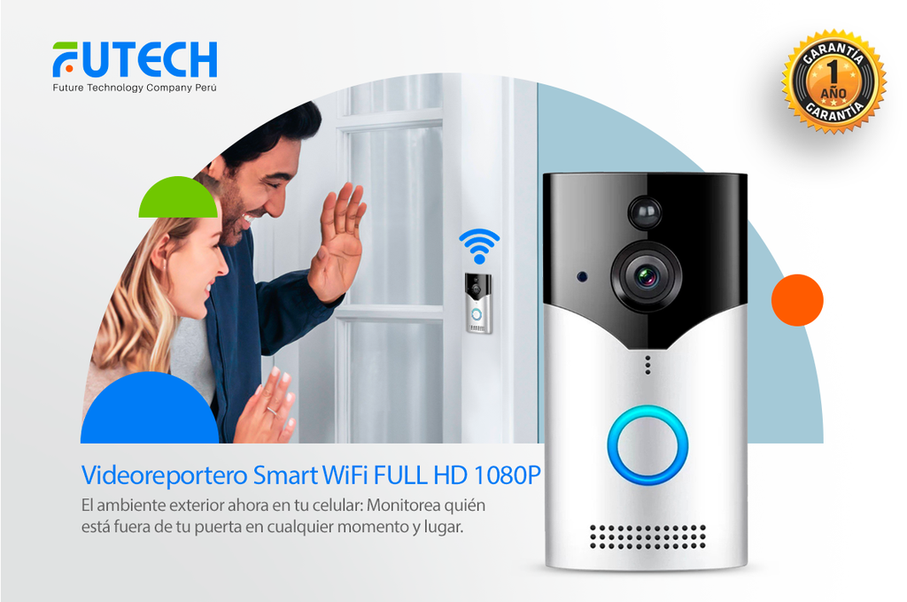 Videoportero Smart Wifi con cámara de video Full HD 1080P + timbre + audio bidireccional PROMO 20%