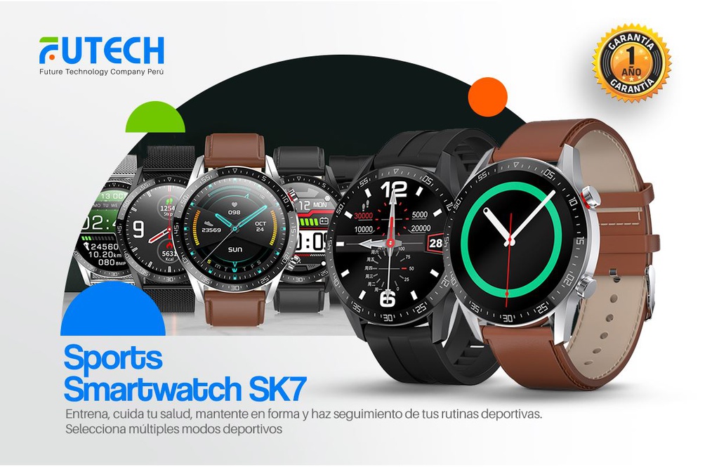 Smartwatch SK7 correa cuero negro