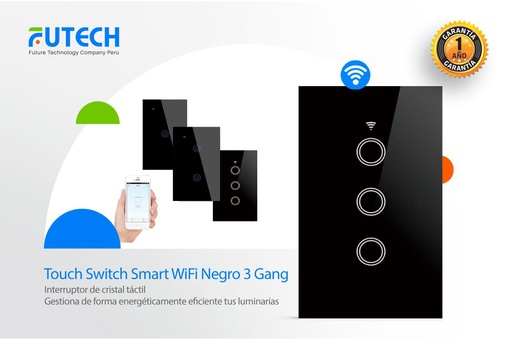Touch Switch Wifi Negro 3 Gang PROMO 25%