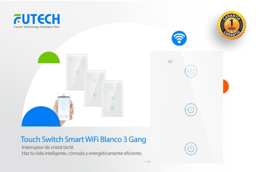 Touch Switch Wifi Blanco 3 Gang PROMO 25%