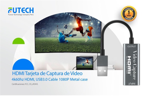 HDMI Tarjeta de Captura de Video, USB3.0, Cable 1080P, Metal Case