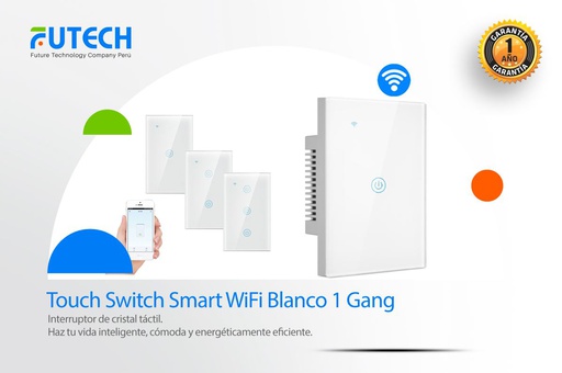 Touch Switch Wifi Blanco 1 Gang PROMO 25%
